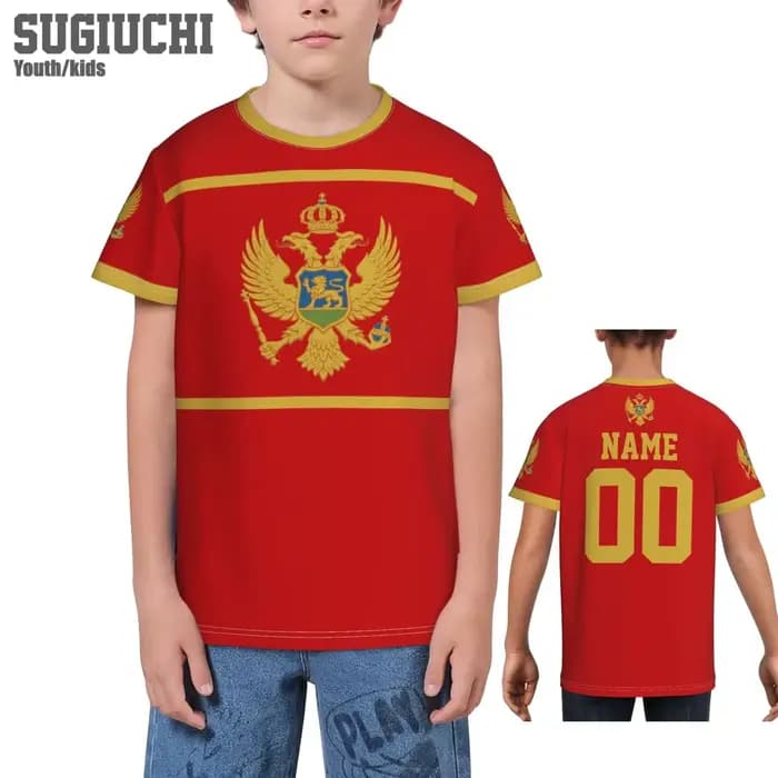 T-shirts 3D avec emblème du drapeau du Monténégro, nom personnalisé, pour enfants, jeunes garçons/fi