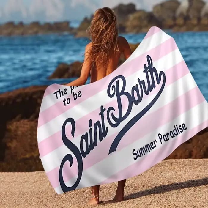 Serviette de plage Saint Barth à imprimé intégral, bleu marine foncé, en microfibre, séchage rapide,