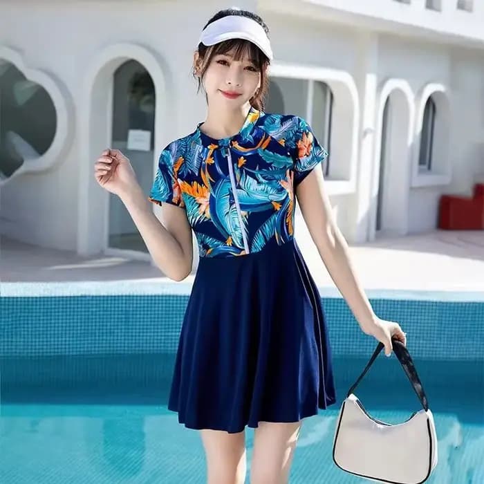 Maillot de bain une pièce pour femme à manches longues, style jupe, effet amincissant et cache-ventr