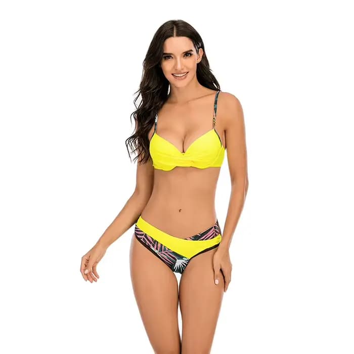 Maillot de bain imprimé, sexy, soutien-gorge push up, culotte taille basse, plissé, triangle, pour f