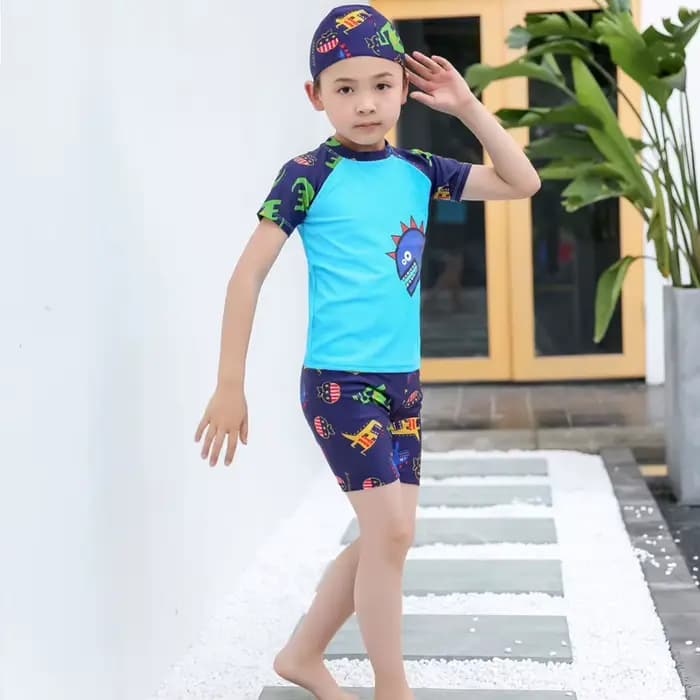 Été enfants maillot de bain garçons fendu à manches courtes dessin animé mignon séchage rapide garço