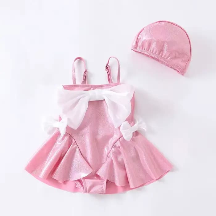 Ensemble maillot de bain et bonnet pour bébé fille, 2 pièces, avec nœud papillon, pour enfant de 2 à