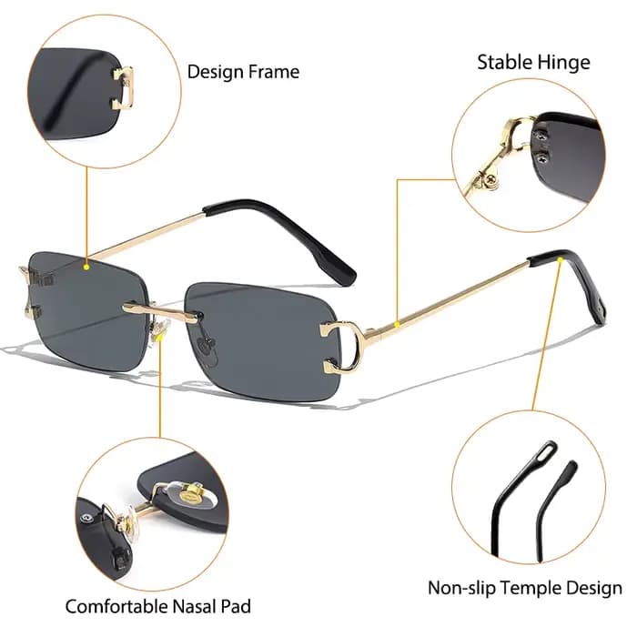 CATERSIDE lunettes de soleil rectangulaires hommes sans monture blanc cuivre petites lunettes de sol