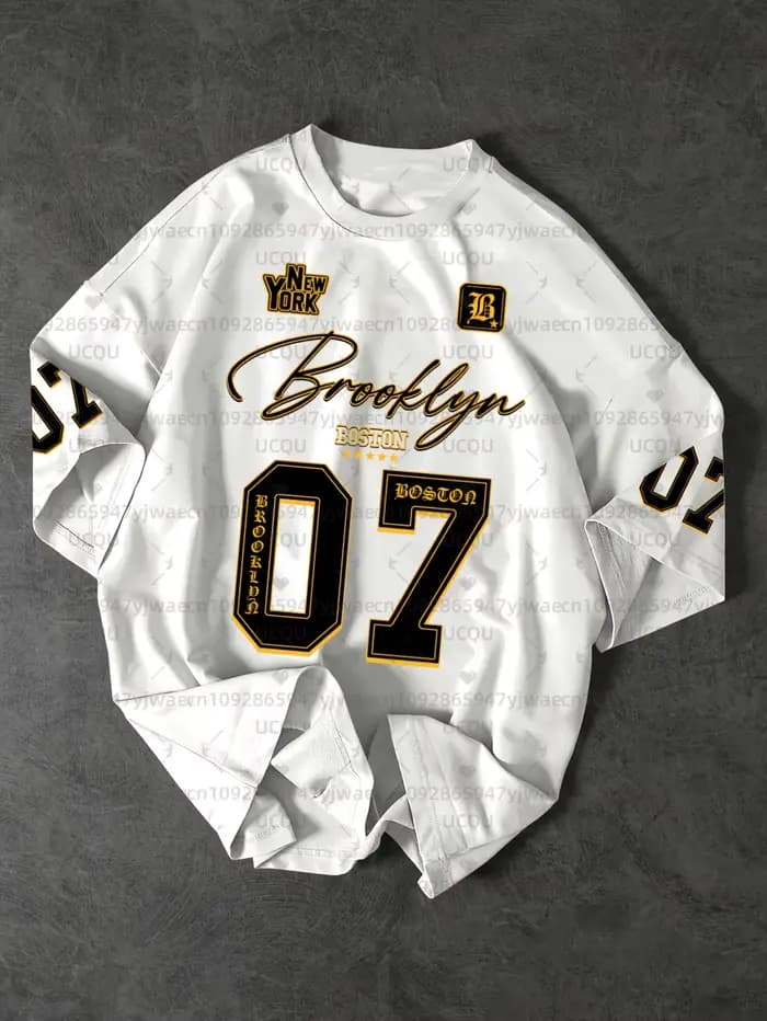T-shirt de sport imprimé Brooklyn 07 pour hommes, T-shirt à manches courtes, T-shirt graphique d'été