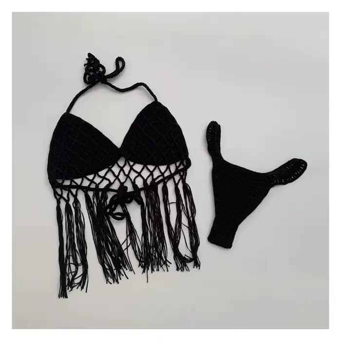 Cover Ups de bikini au crochet fait à la main pour femmes, coupe à pampilles, jupe longue, ensembles
