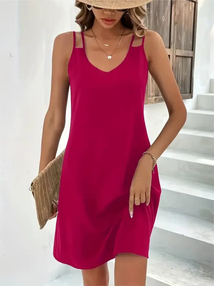 Robe de plage à double bretelles pour femmes, robes de vacances, mode estivale, solide, décontracté,