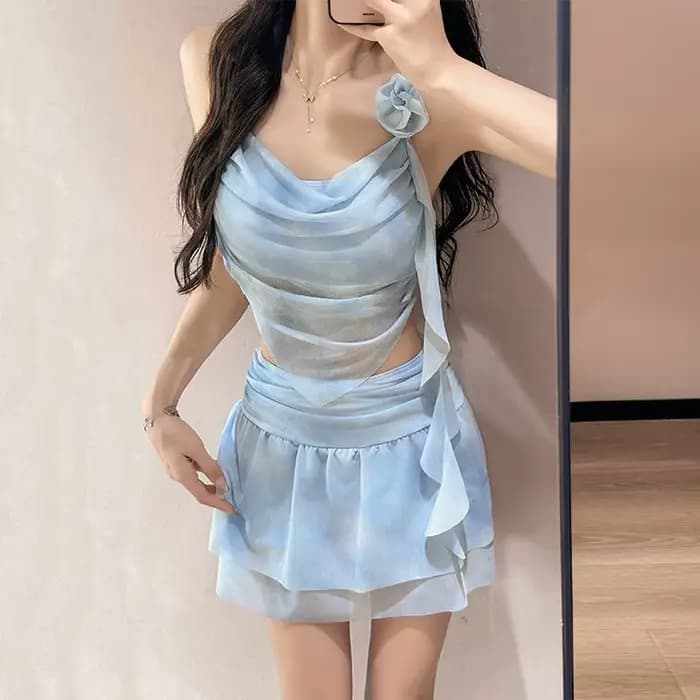 Maillot de bain deux pièces pour femmes, Style féerique, Sexy, jupe de printemps chaude, ruban de fl