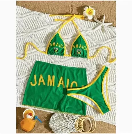 Ensemble de bikini sexy trois pièces drapeau jamaïcain 2026 – Maillot de bain séparé pour vacances à