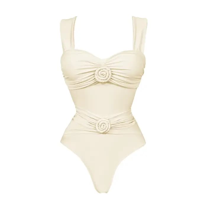 Fleur blanche une pièce maillot de bain 2025 femmes Sexy Bikini Bandeau Biquini Push Up maillots de 