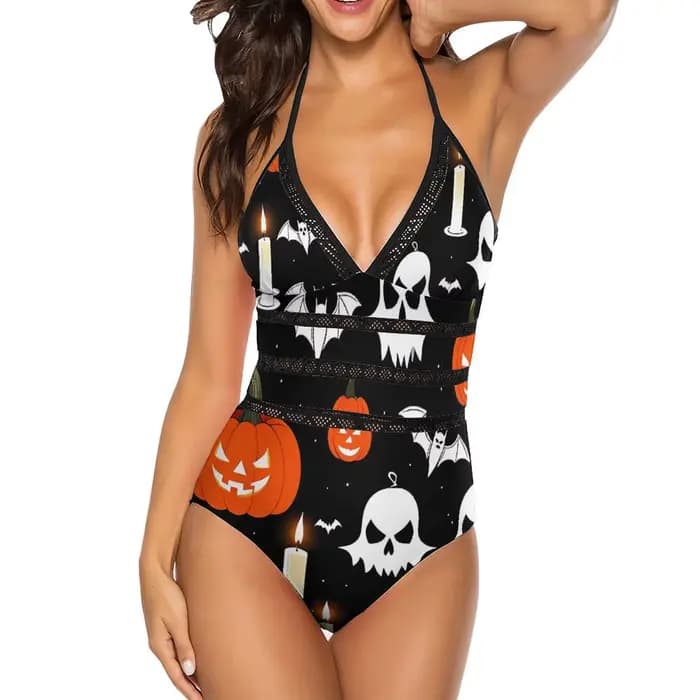Happy Haunts maillot de bain effrayant mignon Halloween une pièce maillots de bain Push Up Sport mai