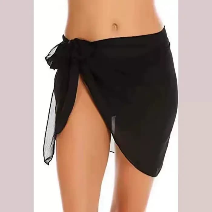 Jupe cache-cœur transparente en maille pour femme avec nœud latéral, fente haute, ourlet asymétrique