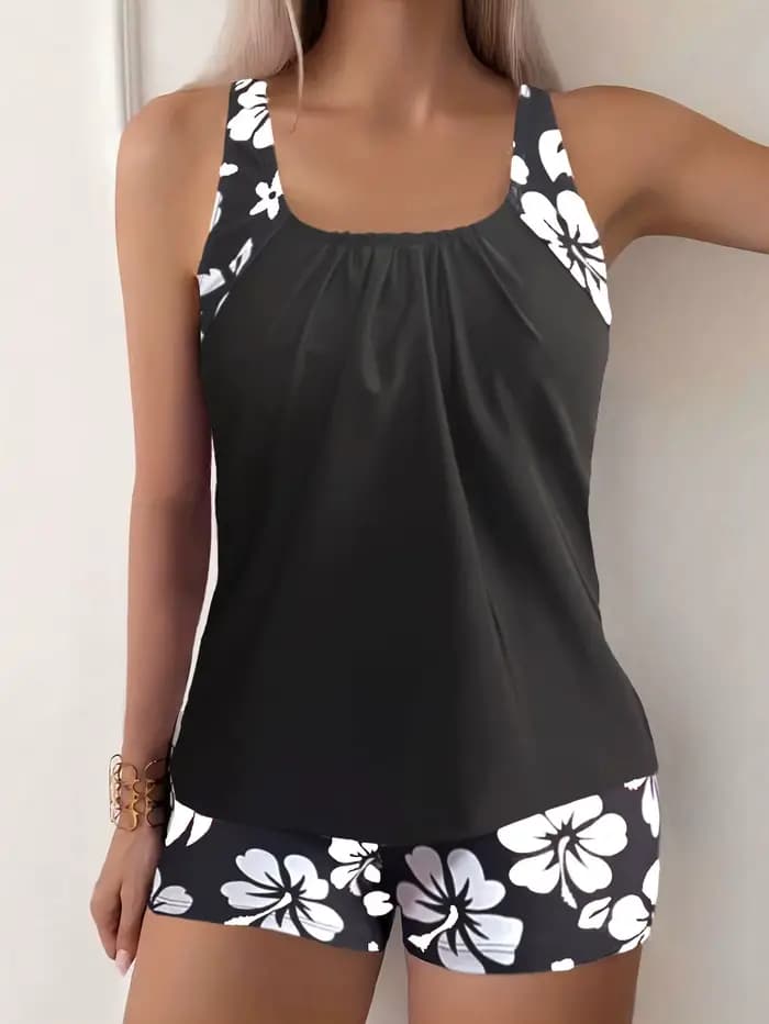 Maillot de bain femme conservateur à séchage rapide, style boxer, tankini, deux pièces, maillot de b