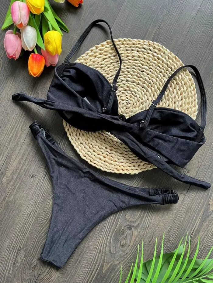 Ensemble bikini sexy 3D à fleurs 2026 pour femme, noir et blanc, micro-mini, avec armatures en V, ma