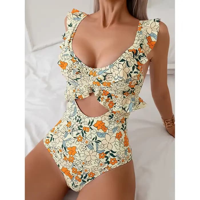 Maillot de bain une pièce Sexy, Monokini, élégant, bord à volants, col rond, séchage rapide, pour fe