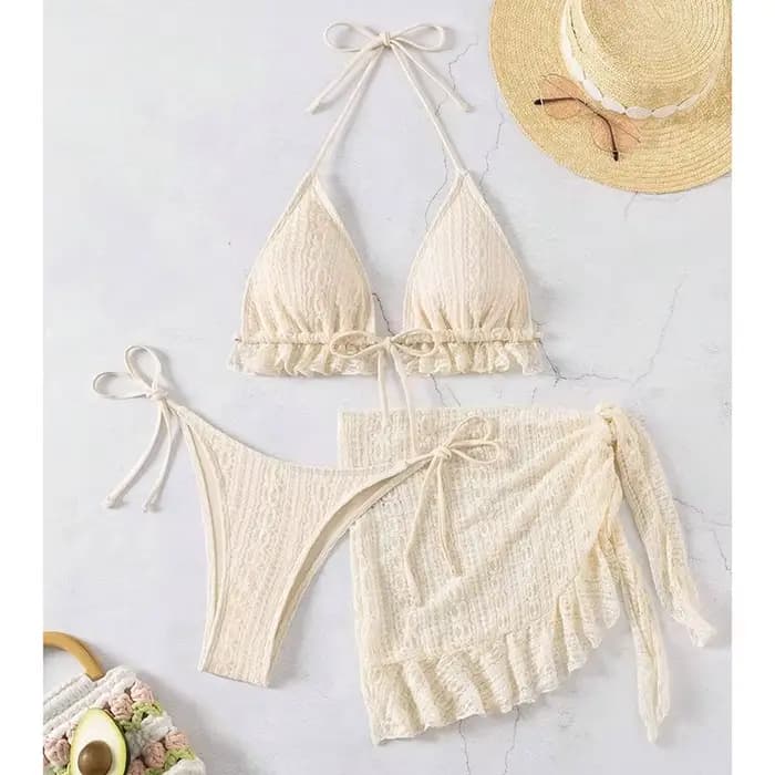 Sexy Bikini ensemble maillot de bain femmes Triangle épissé volants licou Bikini Push Up pansement c