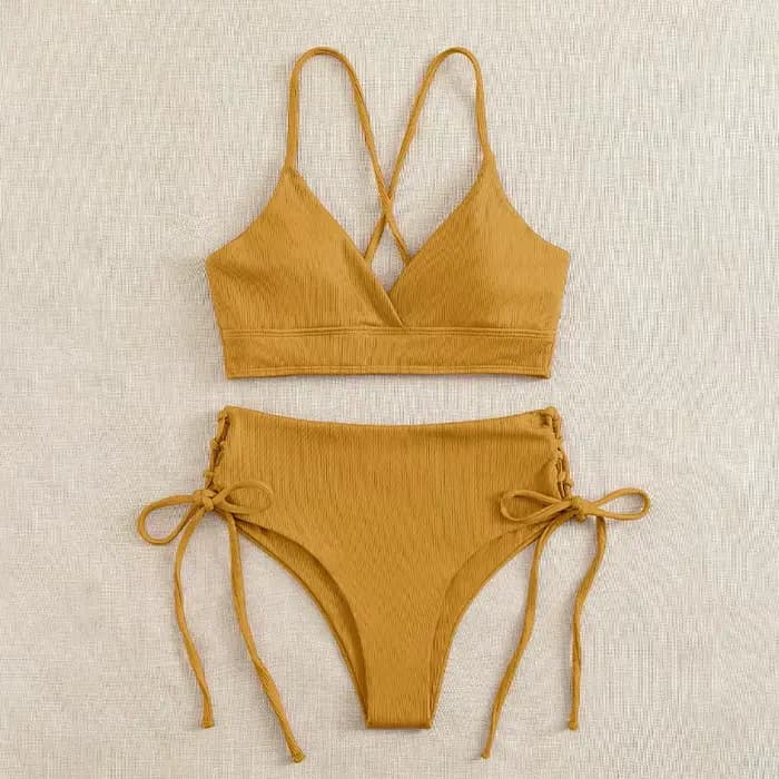 Cikini-ensemble bikini fendu à col en V pour femme, maillot de bain sexy, à lacets, bikini triangula