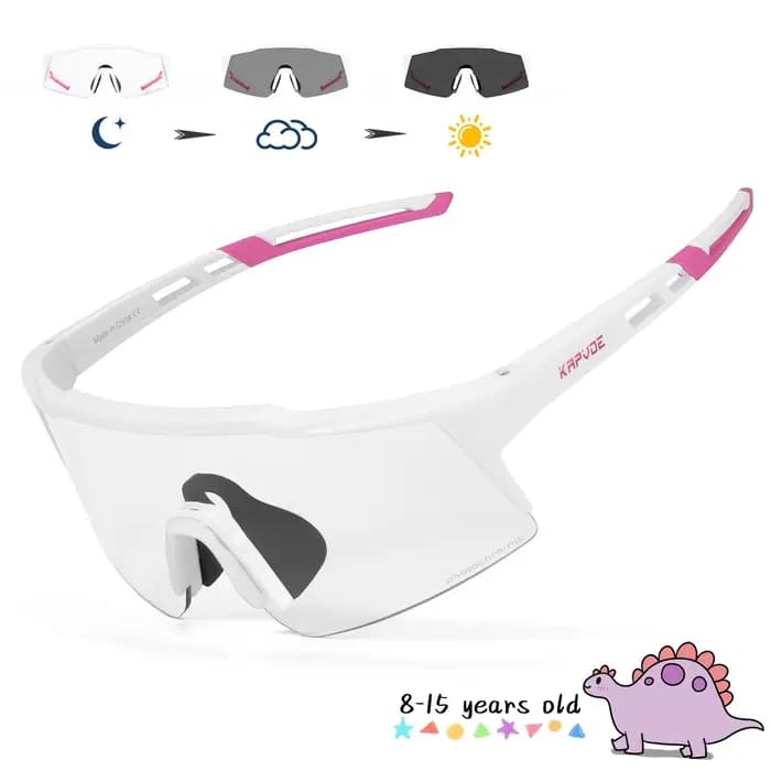 Lunettes de soleil photochromiques Kapvoe pour filles, lunettes de sport pour enfants, pour le patin