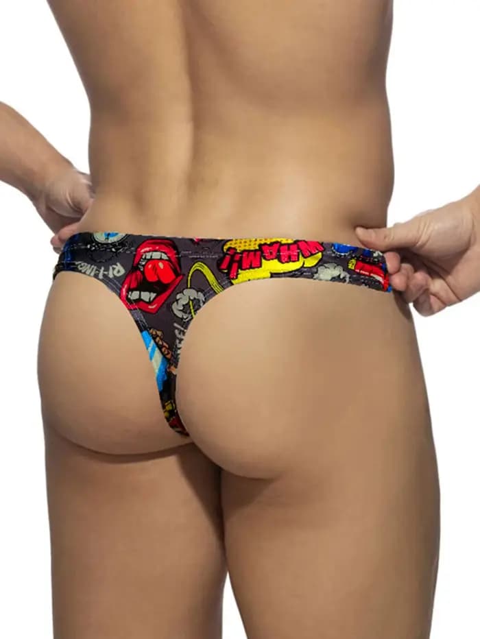 Hommes Pop Art dessin animé imprimé taille basse Sexy Bikini string maillots de bain plage slip de b