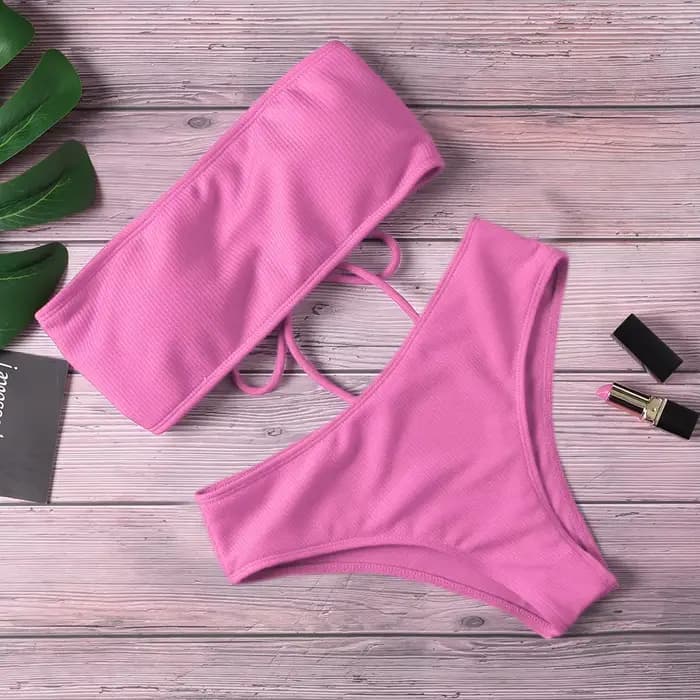 Mode sans bretelles Bikini ensemble Sexy réglable maillot de bain dos nu taille haute maillot de bai