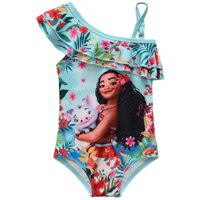 Maillot de bain une pièce pour filles, motif dessin animé Moana, mignon, Kawaii, pour la plage, bleu
