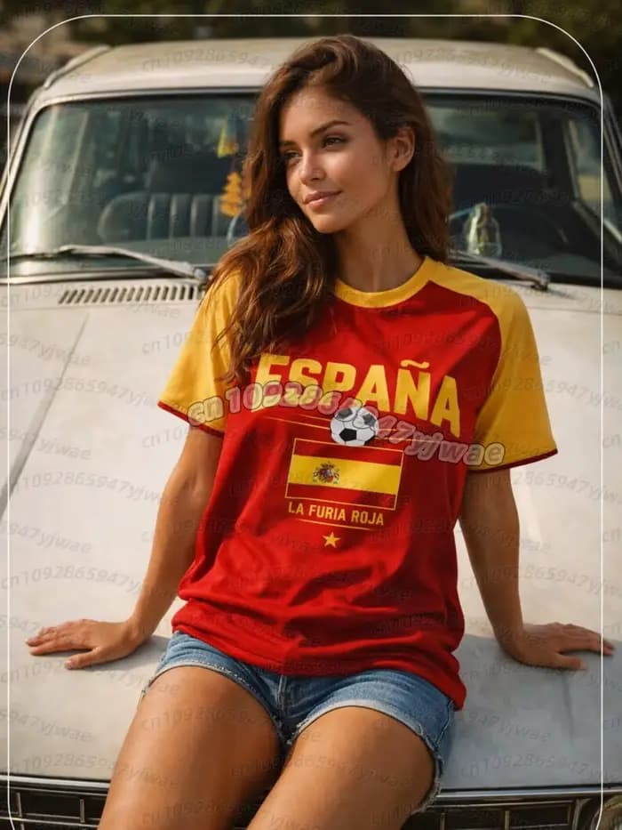 Maillot de supporter de football 2026 pour femmes et hommes, uniforme de majorettes Espagne Portugal