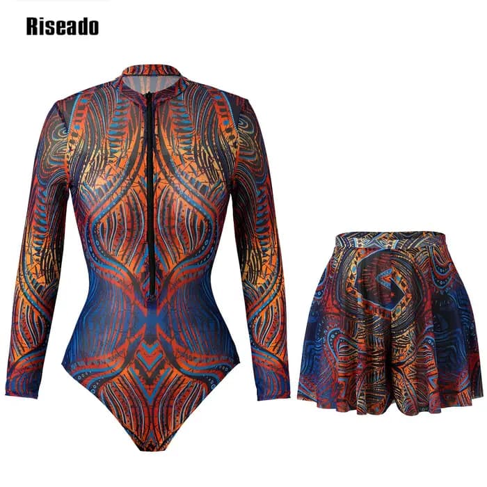 Maillot de bain en maille à manches longues, une pièce, amincissant, Sexy, avec jupe et pantalon Lon