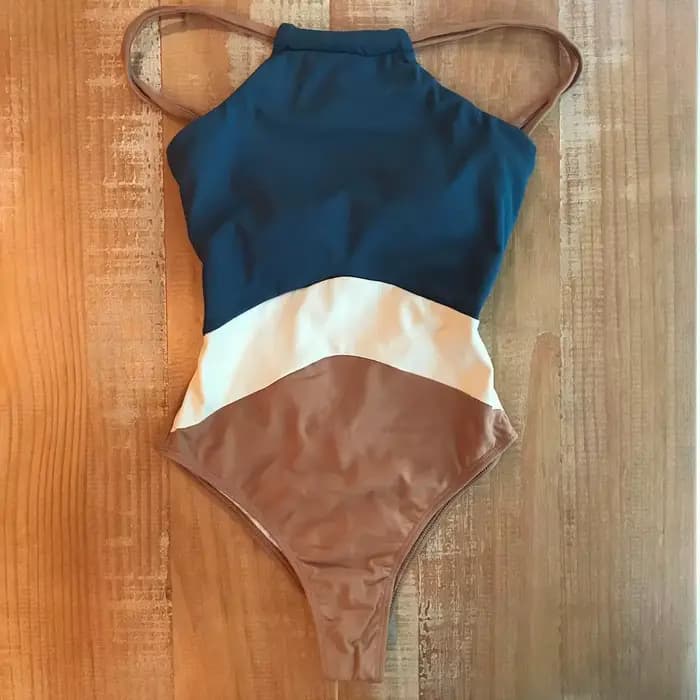 Maillot de bain une pièce en Patchwork, col haut, body, pour femmes, vêtements de plage, Monokini, 2