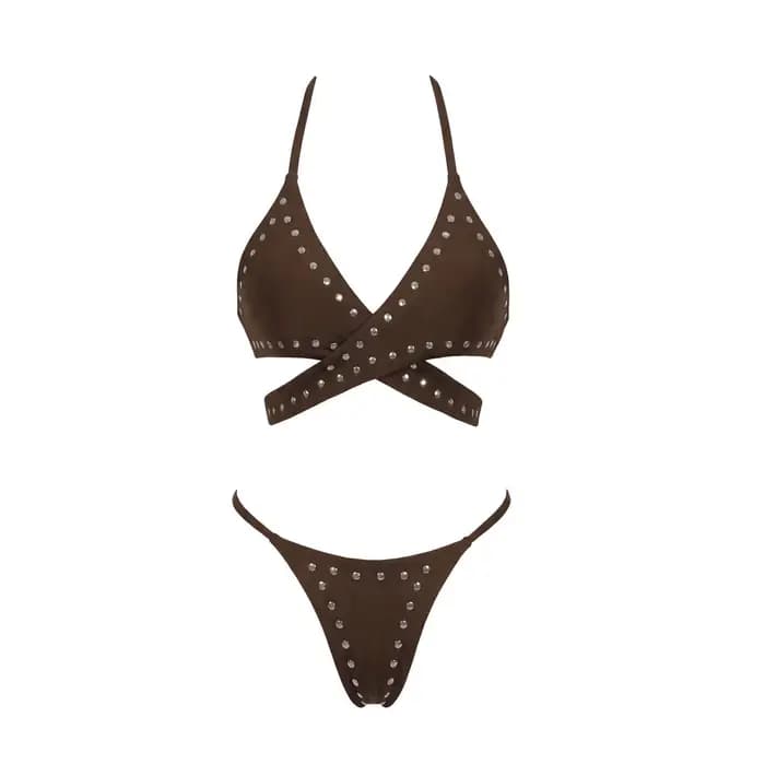 Maillot de bain bikini à clous avec jupe, maillot de bain dos nu pour femme, coupe haute, tenue de p