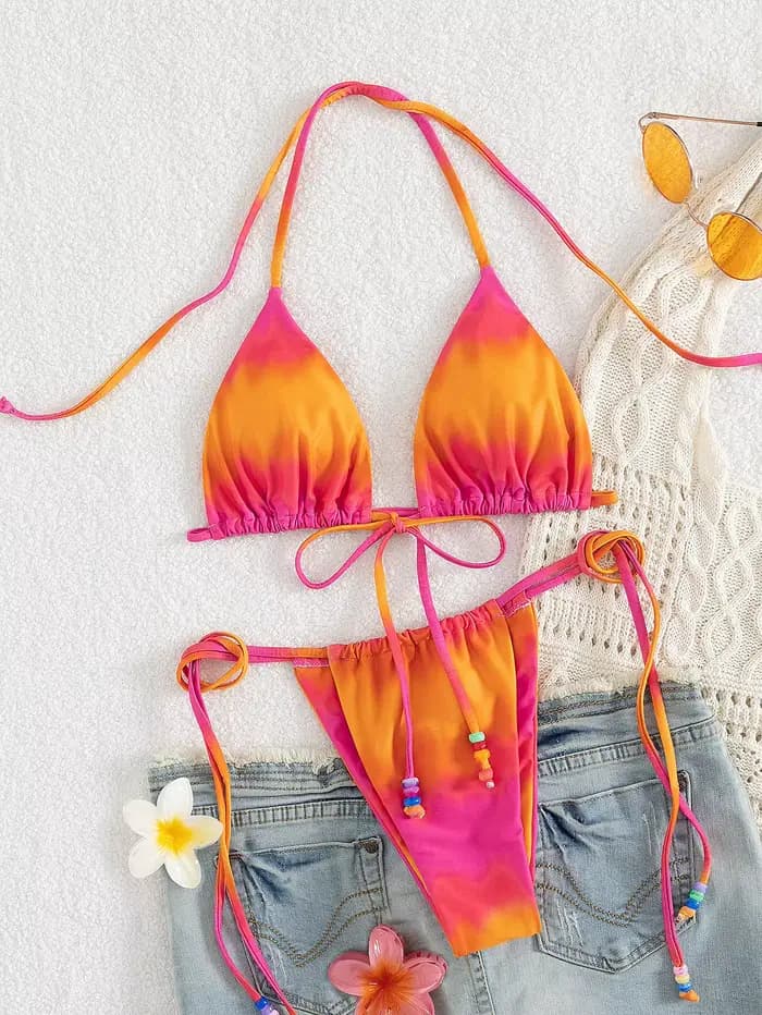 Cravate colorant à lacets ensemble de Bikini maillot de plage femmes maillot de bain Biquinis Tankin