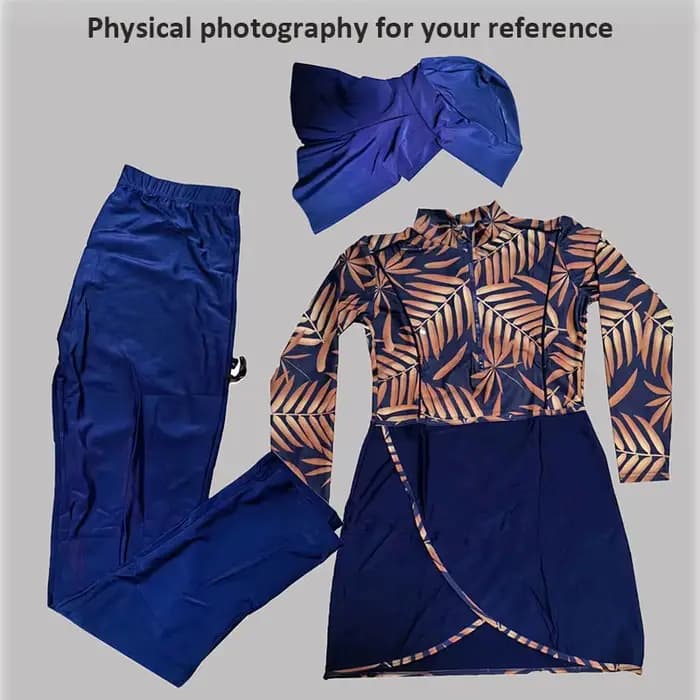 Maillot de bain musulman à manches longues pour femme, couverture complète, burkini, pantalon turban