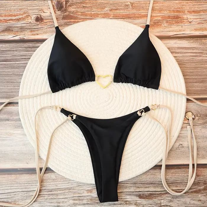 Femmes Sexy brésilien Bikini ensemble licou Triangle haut string bas deux pièces maillot de bain coe