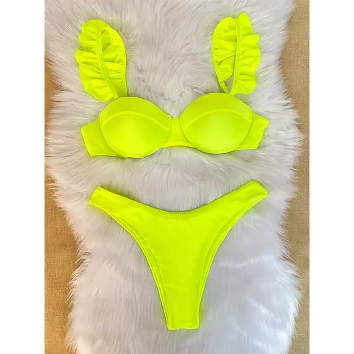 Maillot de bain jaune, bikini, couleur solide, taille basse, pour femmes, vêtements d'été, pour la p