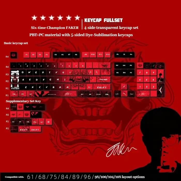 Faker grand roi démon Keycaps quatre côtés Transparent LoL thermiquement sublimé Pbt matériel clavie