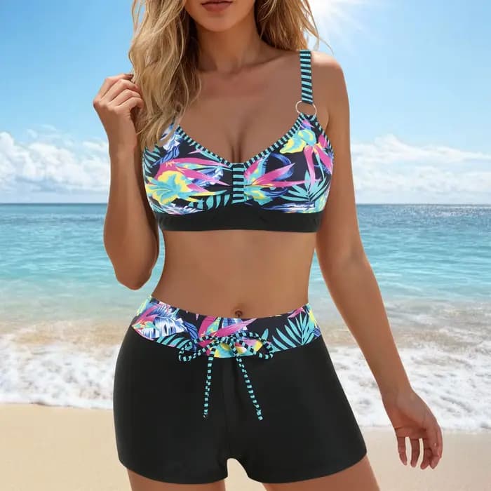 Femmes deux pièces Tankini Bikinis maillot de bain tenue femmes taille haute Bikini Sexy Push Up deu