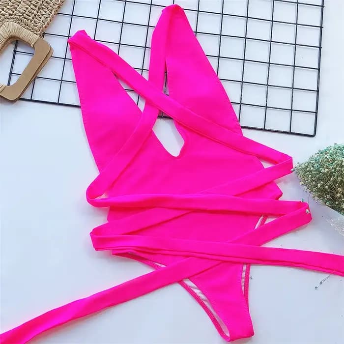 Maillot de bain une pièce, Sexy, Bandage, décolleté en V profond, dos nu, Monokini, pour femmes, vêt