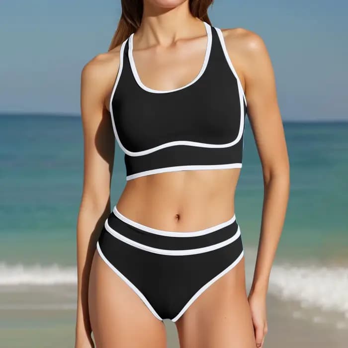 Maillots de bain sportifs 2026 pour femmes, taille mi-haute, maillot de bain uni, tenue de plage fém