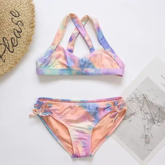 Maillot de bain deux pièces pour filles, bikini, bandage, imprimé, pour l'été