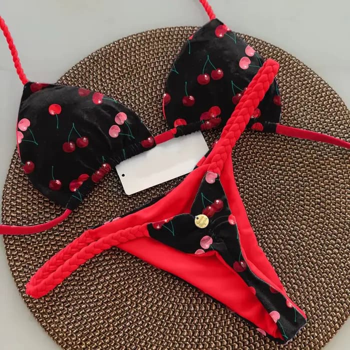Nouveau Bikini femme maillot de bain imprimé fendu mode string plage vacances