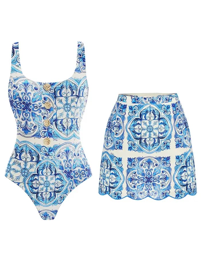 Maillot de bain une pièce imprimé et jupe de plage, brésilien, vêtements de plage, pour femmes, baig