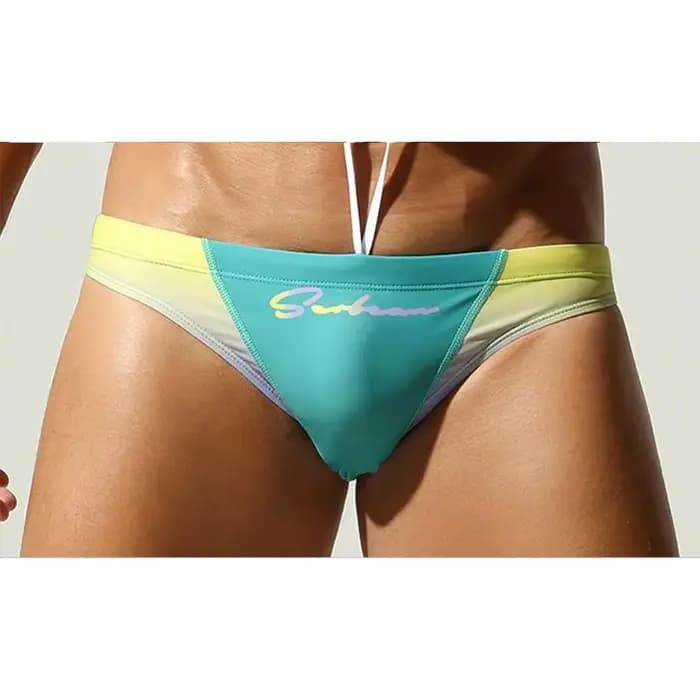 Slips de bain triangle taille basse pour hommes, maillot de bain à cordon de serrage imprimé dégradé