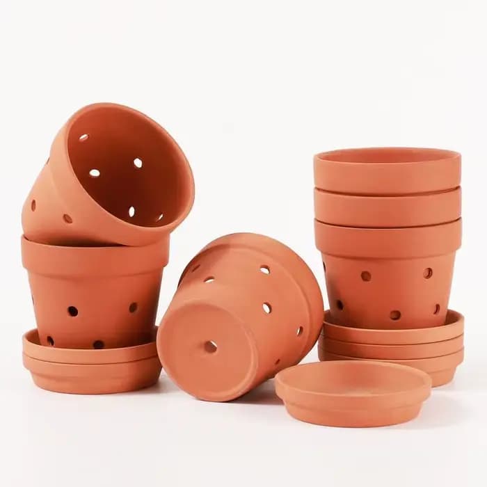 Pots d'orchidées en terre cuite de 4 pouces, 6 pièces, avec trous et soucoupes, Pots de jardinière d