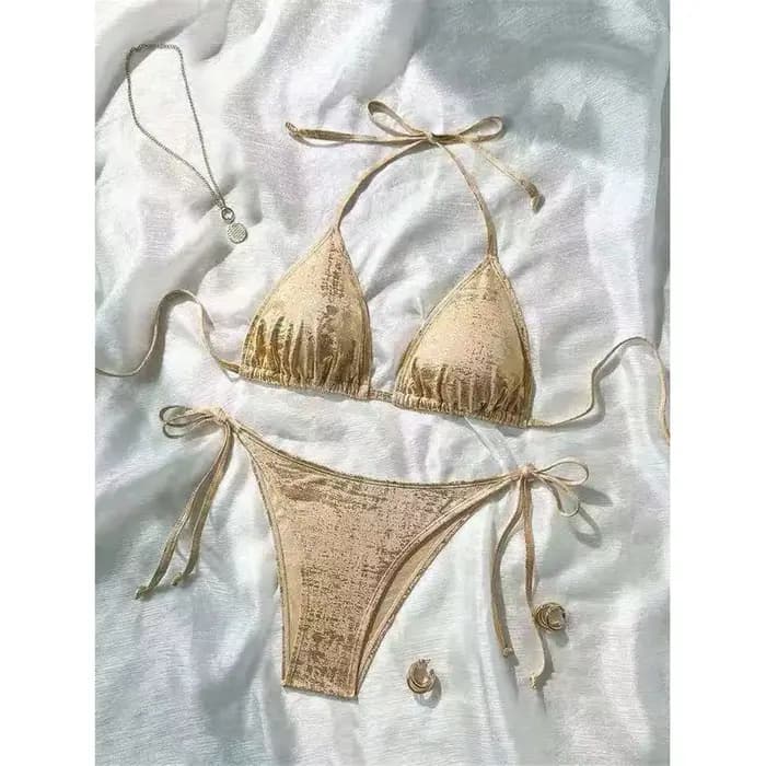 Maillot de bain bikini scintillant à paillettes pour femme, ensemble deux pièces à coupe haute M124
