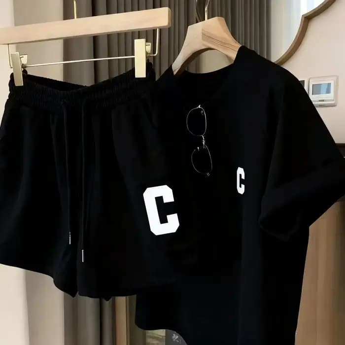Ensemble décontracté d'été pour femme, style coréen, avec short et haut à manches courtes, broderie 