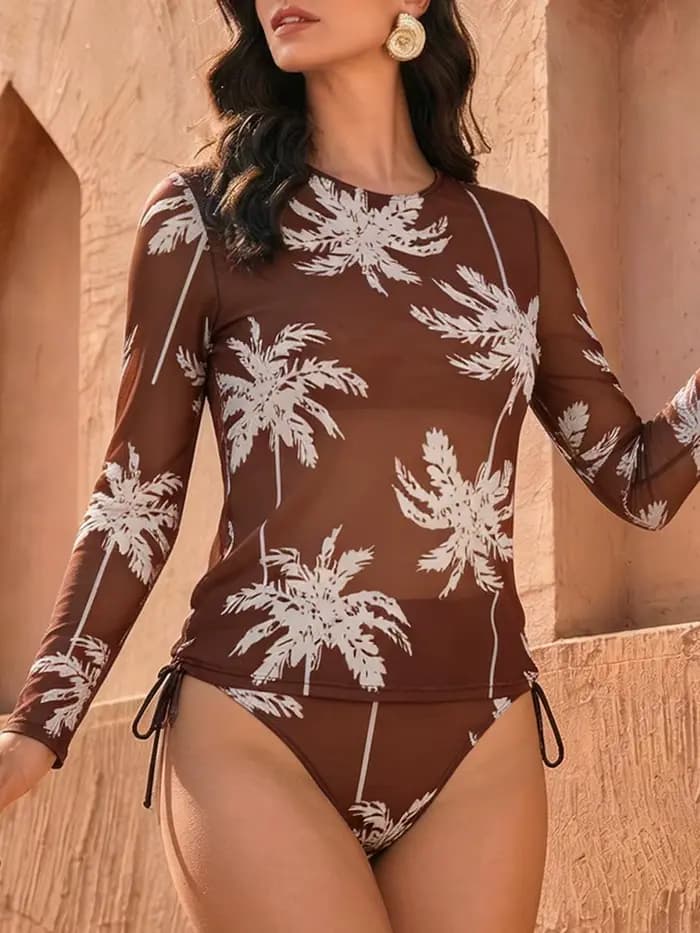 Maillot de bain femme UPF 2026 à manches longues, 2 pièces, avec cordon de serrage, coupe ajustée, s