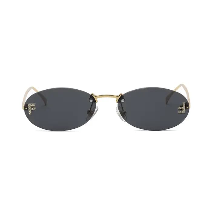 Mode lunettes de soleil sans monture femmes UV400 ovale élégant diamant F lunettes de soleil lunette