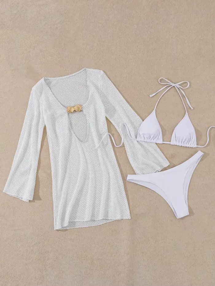 Maillot de bain trois pièces pour femmes, bikini sexy, maillot de bain blanc, vêtements de plage fém