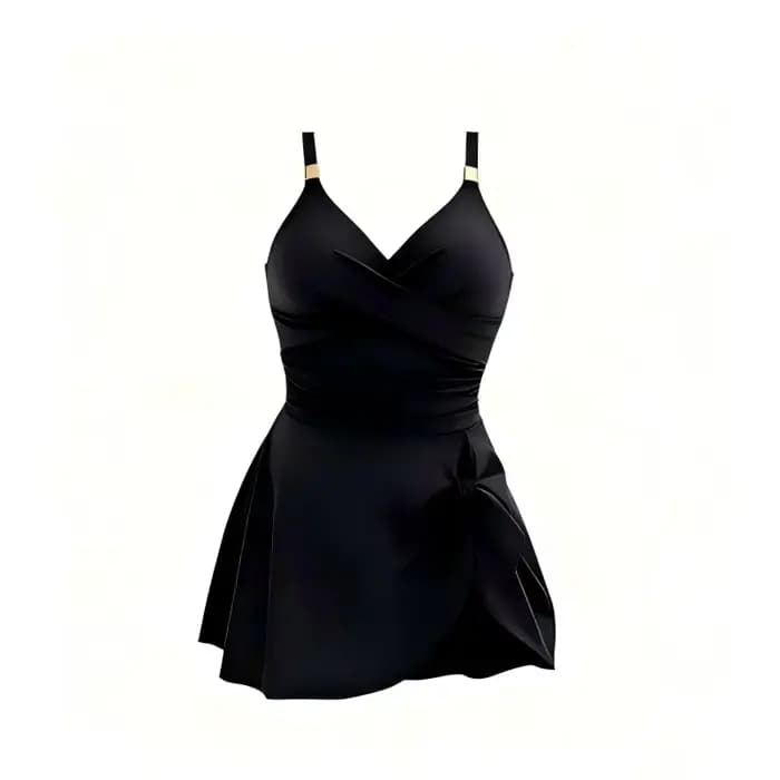 Maillot de bain une pièce avec jupe OM004, maillot de bain amincissant froncé à col en V pour femme,