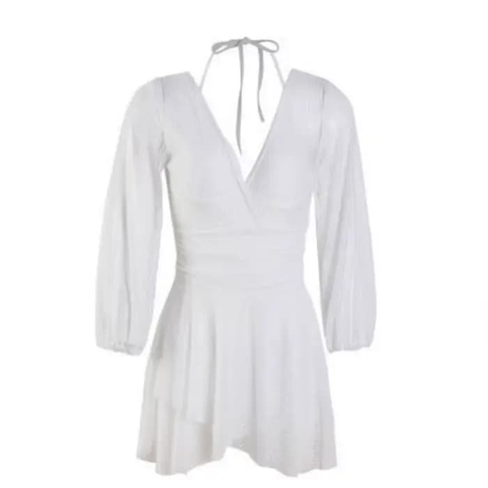 Maillot de bain transparent à manches longues et jupe, col en V, dos nu, coupe ajustée, en maille, p