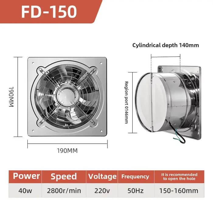 Ventilateur extracteur à grande vitesse, aérateur pour toilettes, aérateur pour fenêtre et mur, 6 ",