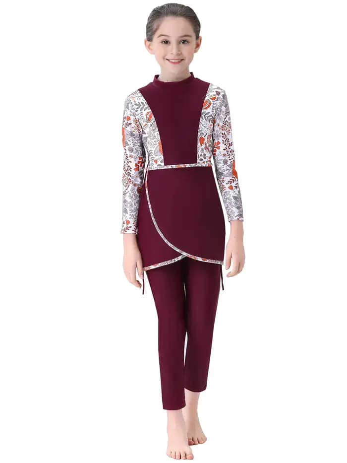 Maillot de bain islamique pour enfants, Hijab, manches longues, modeste, grande taille, Burkini, 2 p